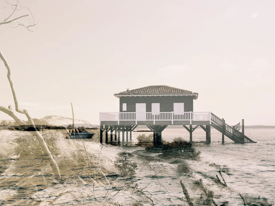 La Cabane, double exposure by Capucine Frecciani, Bassin d'Arcachon series