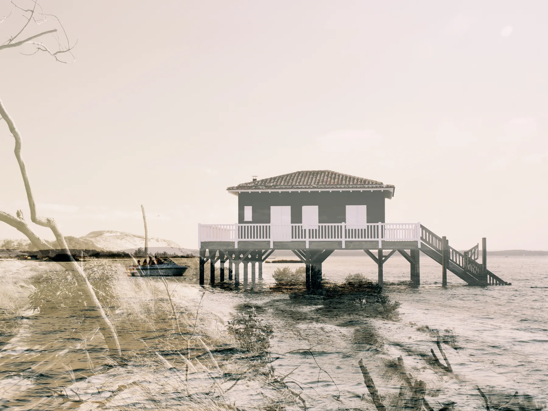 La Cabane, double exposure by Capucine Frecciani, Bassin d'Arcachon series