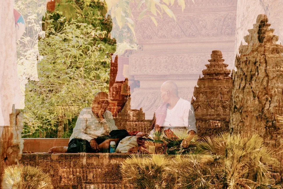 Conversation, double exposure by Capucine Frecciani, Cambodia series